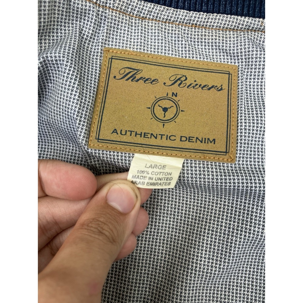 Vintage Diner Jean Jacket Mens Large L Blue Denim Varsity Cotton USA Made 90s - Picture 9 of 13